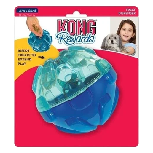 Hračka Kong Dog Rewards Lopta plniaca, modrá, guma termoplastická, L - priemer 10,5 cm