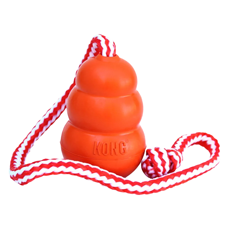 Hračka Kong Dog Aqua Granát s lanom oranžový, plávajúci, guma prírodná, L
