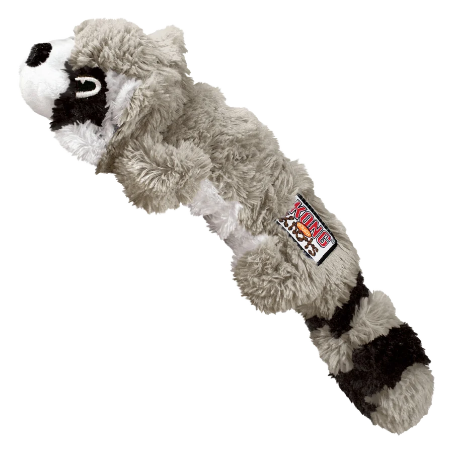 Hračka Kong Dog Scrunch Knots Mýval s pískadlom, polyester, sivý, M/L