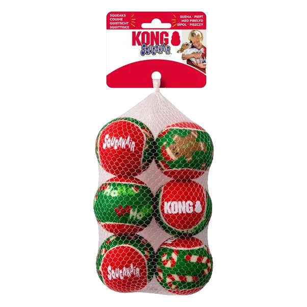 Hračka Kong Dog Holiday SqueakAir® Balls s pískatkom, guma, vulkanizovaná, M (6 ks/ bal.)