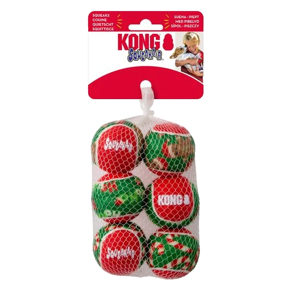 Hračka Kong Dog Holiday SqueakAir® Balls s pískatkom, guma, vulkanizovaná, S (6 ks/ bal.)