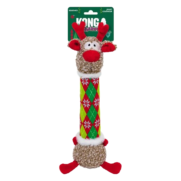 Hračka KONG Holiday Shakers™ Luvs Argyle Reindeer Md, s pískatkom, polyester