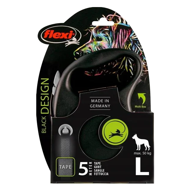 Vodítko Flexi Black Design páska L 5 m čierne (do 50 kg)