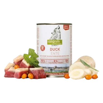 ISEGRIM dog Adult Duck with Parsnip, Sea Buckthorn & Wild Herbs  bal. 6 x 800 g konzerva