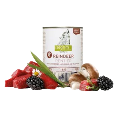 ISEGRIM dog Adult Mono Reindeer pure with Blackberries, Champignons & Herbs  bal. 6 x 800 g konzerva
