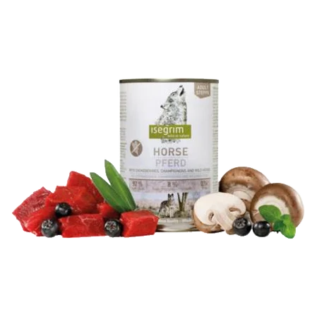 ISEGRIM dog Adult Mono Horse pure with Chokeberries, Champignons & Wild Herbs bal. 6 x 400 g konzerva