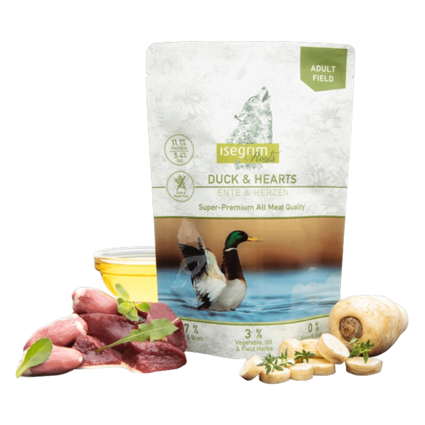 ISEGRIM Roots dog Adult Kačka & Srdcia kaps. 410g