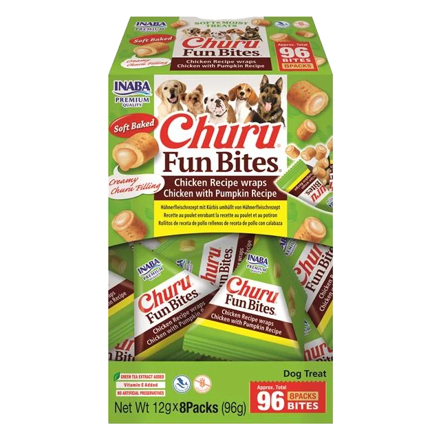 Pamlsok Inaba Churu Fun Bites dog kura s tekvicou 8 x 12 g