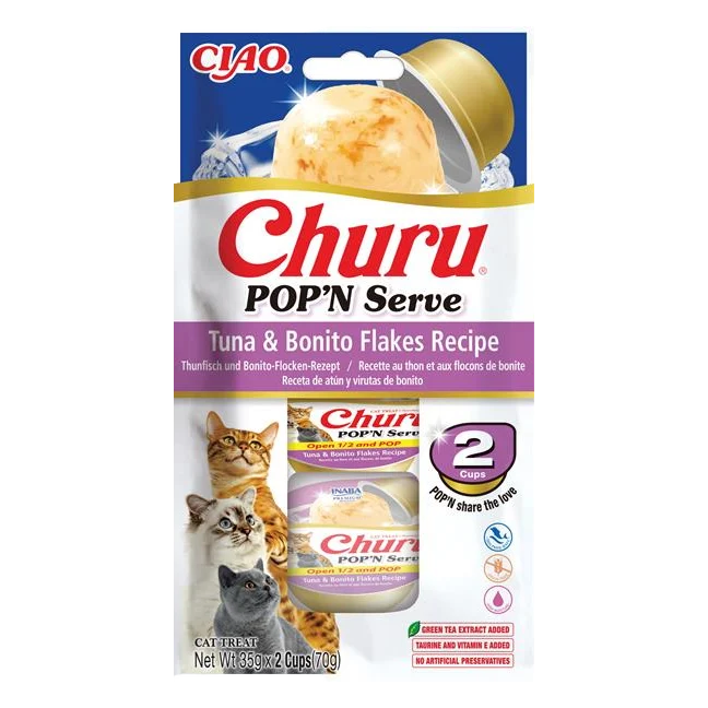 Pamlsok Inaba Churu POP'N Serve cat tuniak s bonito vločkami 2 x 35 g
