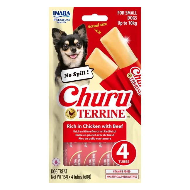 Pamlsok Inaba Churu Terrine dog kura s hovädzím 4 x 15 g