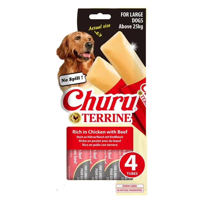 Pamlsok Inaba Churu Terrine dog kura s hovädzím 4 x 54 g