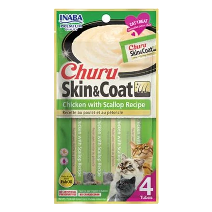 Pamlsok Inaba Churu Skin & Coat cat Kura s hrebenatkou 4 tuby 56 g