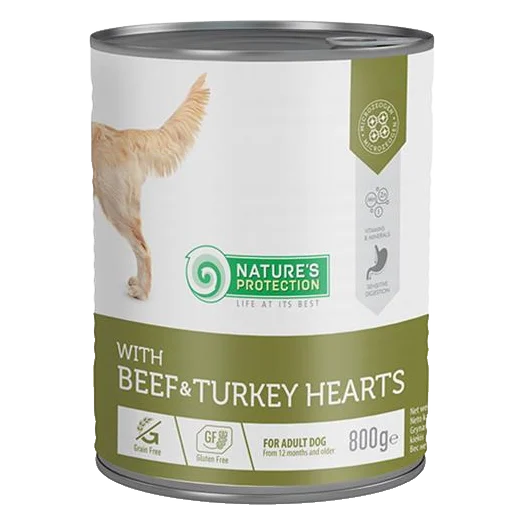 Natures P KONZERVA dog adult Beaf & Turkey hearts 800 g