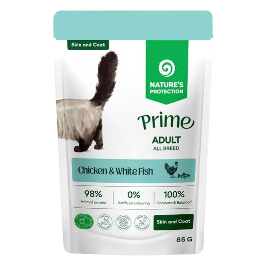 Natures P Prime KAPSIČKA cat adult skin&coat chicken&white fish 85 g