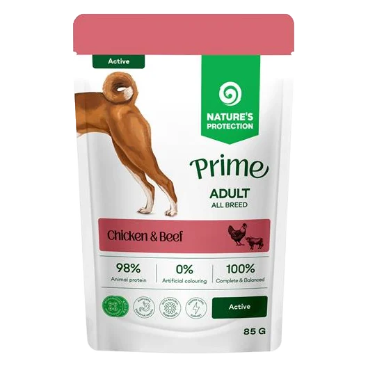 Natures P Prime KAPSIČKA dog adult active chicken&beef 85 g
