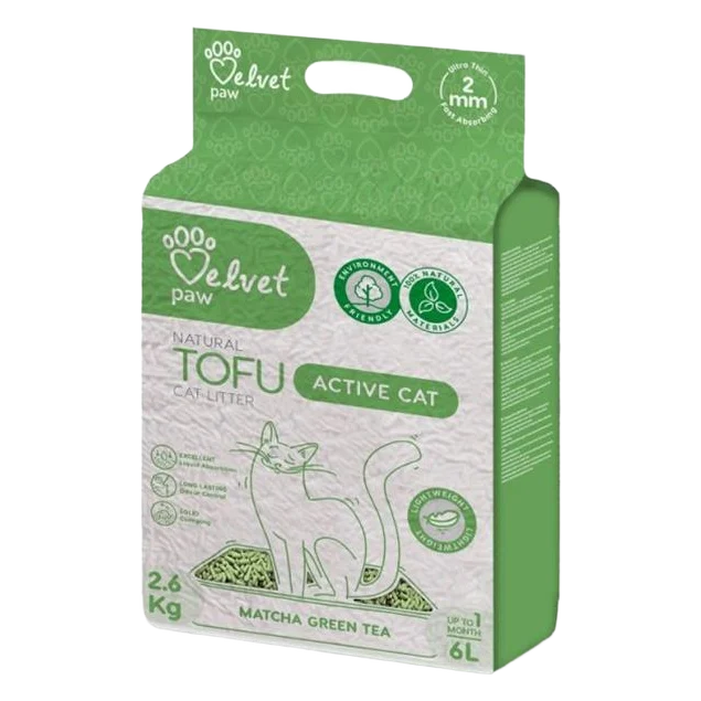 Podstielka pre mačky Velvet Paw Tofu s extraktom zo zeleného čaju 6 l