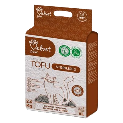 Podstielka pre steriliz.mačky Velvet Paw Tofu s kokos.uhlím, kokos. a mandľovou esenciou 6 l