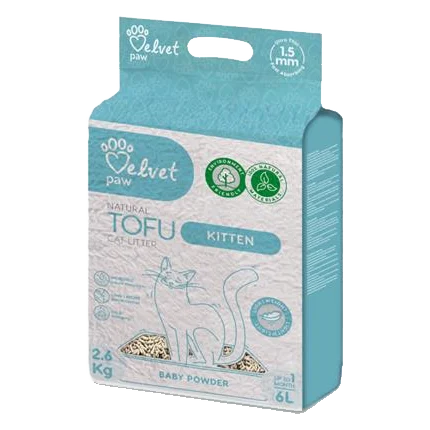 Podstielka pre mačiatka Velvet Paw Tofu s detským púdrom 6 l