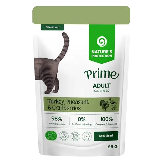 Natures P Prime KAPSIČKA cat adult serilised GF turkey&pheasant&cranberries 85 g
