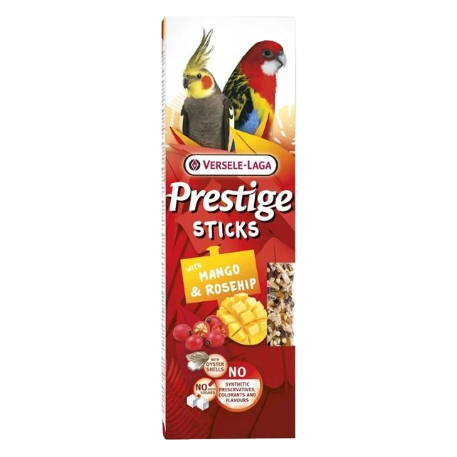 Pamlsok VL Prestige Sticks Big Parakeets with Mango & Rosehip topping 2 ks- tyčinka pre stredné papagáje s moangom a šípkami 140 g