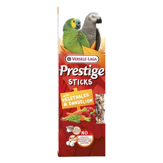 Pamlsok VL Prestige Sticks Parrots with Vegetables & Dandelion 2 ks- tyčiky pre veľké papagáje so zeleninou a púpavou 140 g