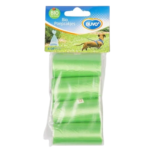 Sáčky DUVO+ na zber psích výkalov, 4x20 biologicky rozložiteľných sáčkov, zelená farba
