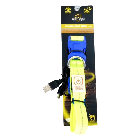 Obojok DUVO+ LED Svietiaci dog neónový žltý nylon 50-70cm/ 2,5 cm