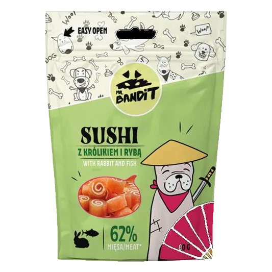 Pamlsok Mr. Bandit sushi rabbit & fish 80g