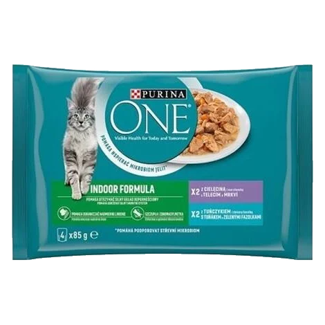 Nestle PURINA ONE cat Multipack Indoor mini filetky s tuniakom a zelenými fazuľkami / s teľacím a mrkvou v šťave NEW 4x85g