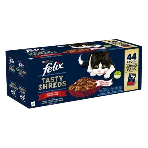 Nestlé FELIX Tasty shreds cat Multipack kura&hovädzie&kačica&morka v šťave kapsička 44x80 g