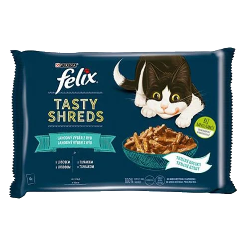 Nestlé FELIX Tasty shreds cat Multipack losos&tuniak v šťave kapsička 4x80 g
