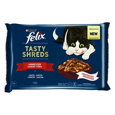 Nestlé FELIX Tasty shreds cat Multipack hovädzie&kura v šťave kapsička 4x80 g
