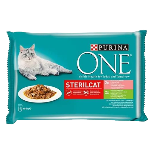 Nestle PURINA ONE cat Multipack Sterilcat mini filetky s morkou a zelenými fazuľkami / s lososom a mrkvou v šťave 4x85g