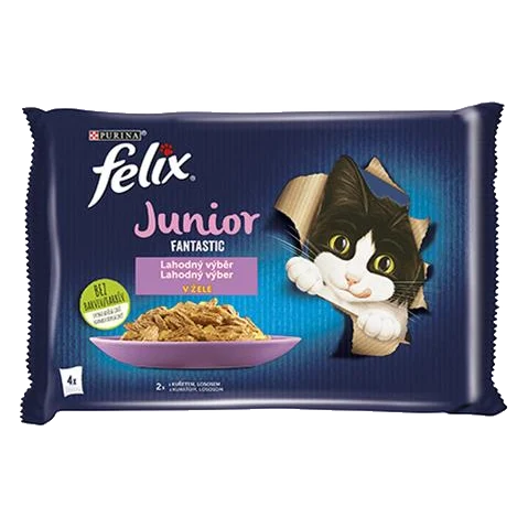 Nestlé FELIX Fantastic cat Multipack junior kura&losos želé kapsička 4x85 g