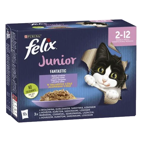Nestlé FELIX Fantastic cat Multipack junior hovädzie, kura, sardinky, losos v želé kapsička 12x85 g