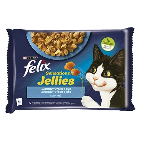 Nestlé FELIX Sensations cat Multipack losos a krevety&treska a paradajka želé kapsička 4x85 g