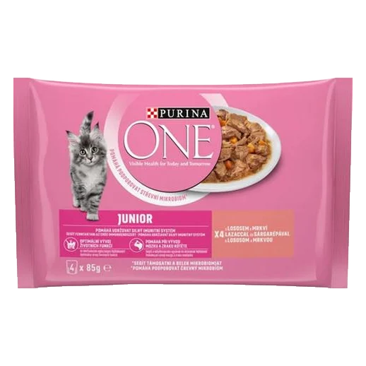 Nestlé PURINA ONE cat Junior mini filetky s lososom a mrkvou v šťave 4x85g