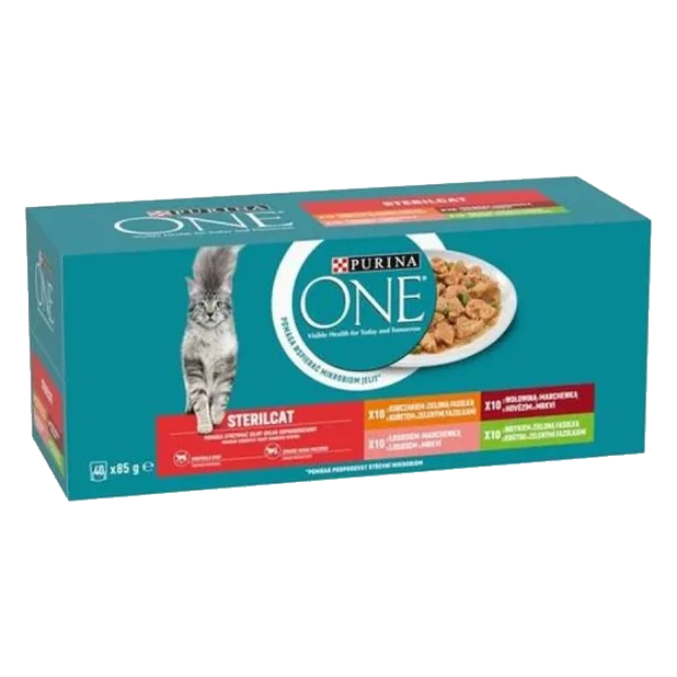 Nestle PURINA ONE cat Multipack Sterilcat mini filetky s hovädzím & kuraťom & lososom & morkou v šťave 40 x 85g