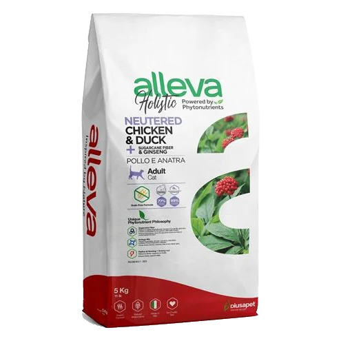 Alleva HOLISTIC cat neutered chicken & duck & sugarcane fiber & gingseng 5 kg