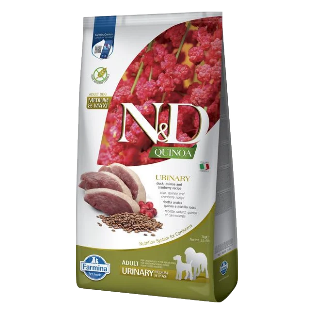Farmina N&D dog QUINOA (GF) adult med/max urinary , duck & cranberry 7 kg