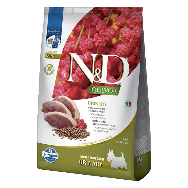 Farmina N&D dog QUINOA (GF) adult mini urinary , duck & cranberry 5 kg