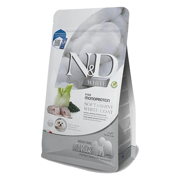 Farmina N&D dog WHITE (GF) adult med/max, sea bass, spirulina & fenel 2 kg