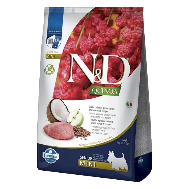Farmina N&D dog QUINOA (GF) senior mini lamb, green apple and coconut 5 kg