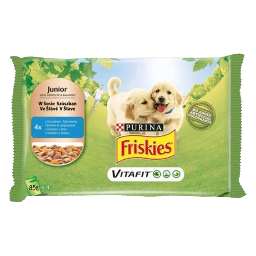Nestlé Friskies dog Junior s kuraťom a mrkvou v šťave kapsička 4x85 g