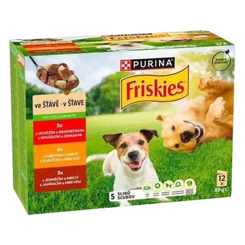Nestlé Friskies dog Adult Multipack hovädzie&kura&jahňa v šťave kapsička 12x85 g