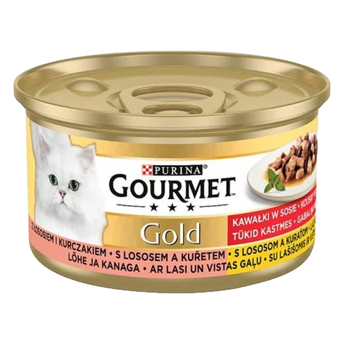 Nestlé GOURMET GOLD cat losos&kura kúsky šťava konz.12x85 g