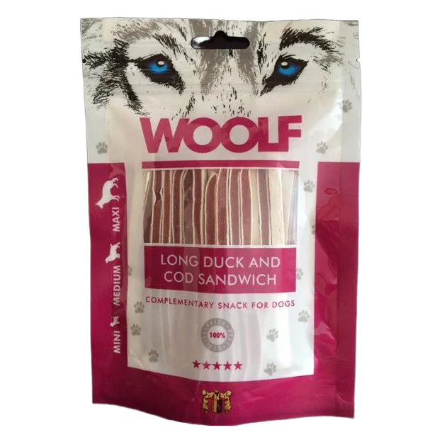 Pamlsok Woolf Dog Duck & Codfish Soft Sandwich LONG 100 g