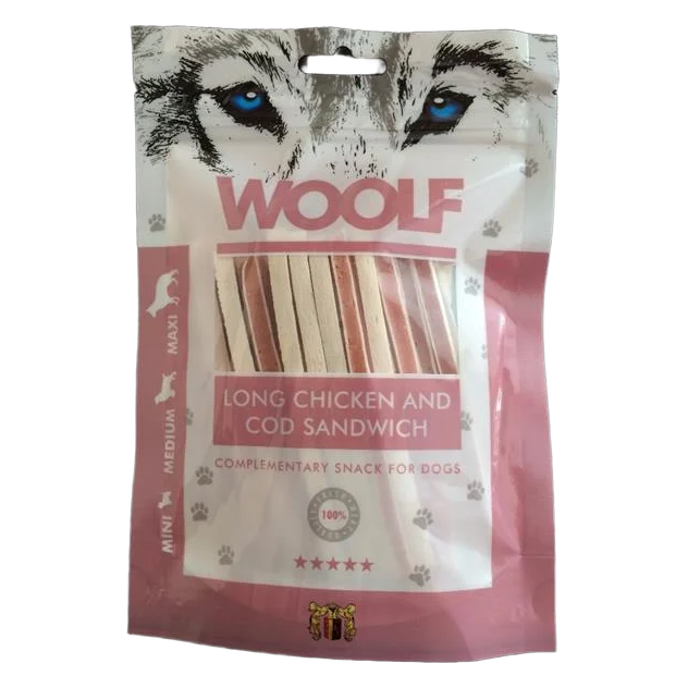 Pamlsok Woolf Dog Chicken & Codfish Soft Sandwich LONG 100 g