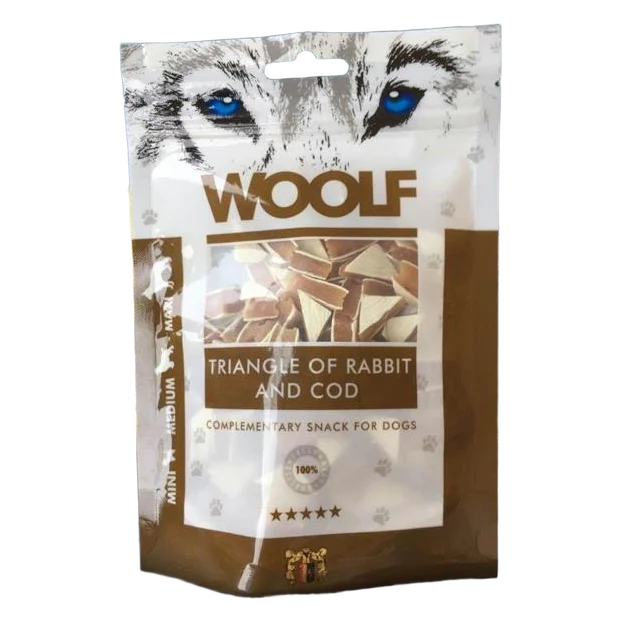 Pamlsok Woolf Dog Rabbit and Cod Triangle 100 g