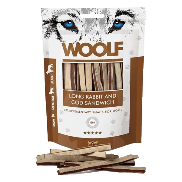 Pamlsok Woolf Dog Soft Rabbit and Pollock Sandwich LONG 100g